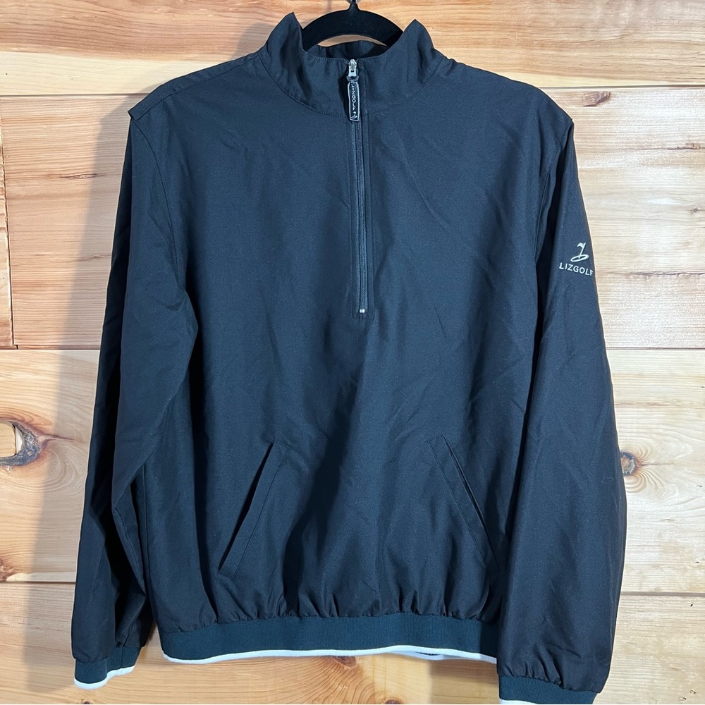 Liz Claiborne LIZ GOLF Black Half-zip Pullover Windbreaker Jacket Sporty Outdoor